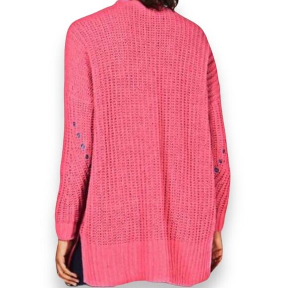 NEW Pink Chunky Front Open Pockets Mid-Length Cardigan Sweater - Picture 2 of 3